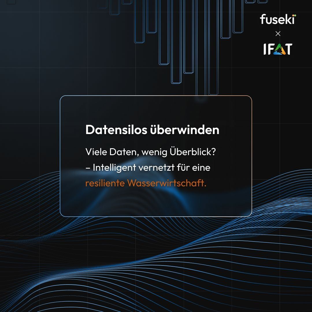 Grafik fuseki × IFAT: „Datensilos überwinden – Viele Daten, wenig Überblick? Intelligent vernetzt für eine resiliente Wasserwirtschaft“